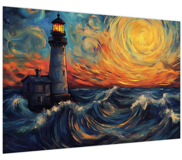 Kép - Világítótorony a hullámokban (90x60 cm)
