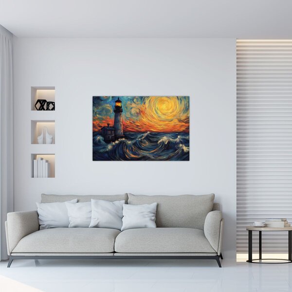 Kép - Világítótorony a hullámokban (90x60 cm)
