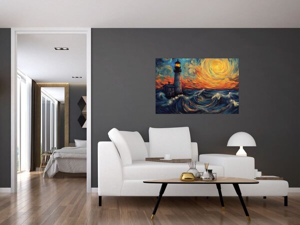 Kép - Világítótorony a hullámokban (90x60 cm)