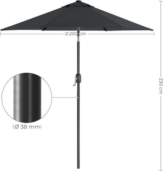 SONGMICS Kerti Napernyő - 200 cm - Szürke