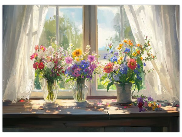 Üveg kép - Csokor az ablaknál (70x50 cm)