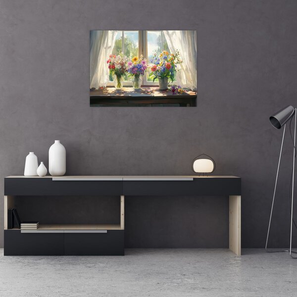Üveg kép - Csokor az ablaknál (70x50 cm)