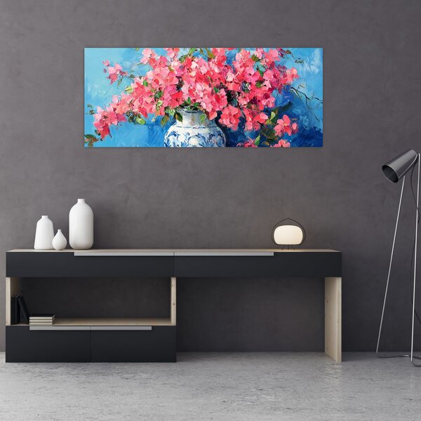Kép - Váza rózsaszín virágokkal (120x50 cm)