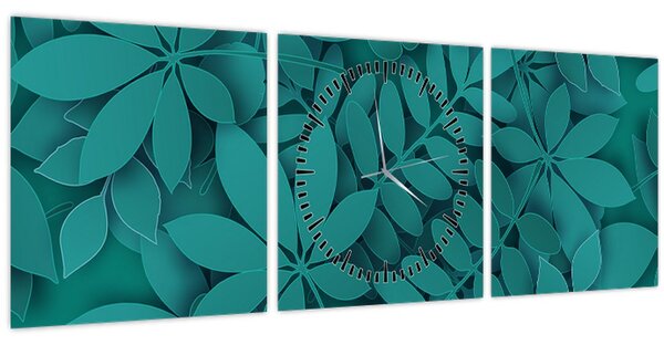 Kép - Türkiz levelek (órával) (90x30 cm)
