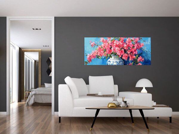 Kép - Váza rózsaszín virágokkal (120x50 cm)