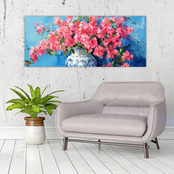 Kép - Váza rózsaszín virágokkal (120x50 cm)