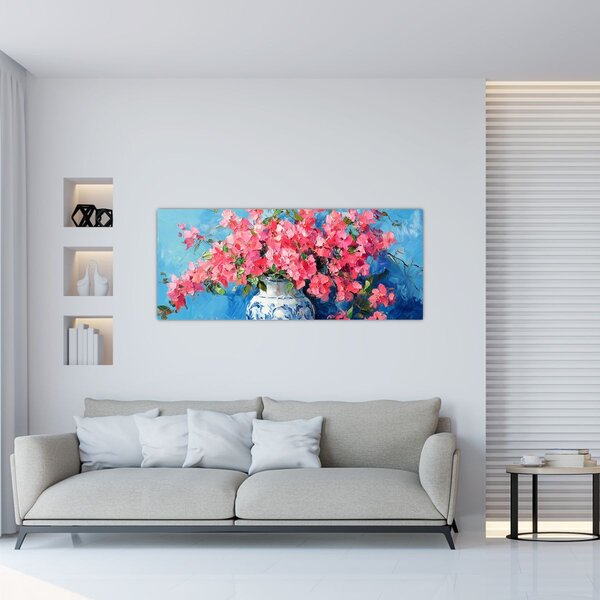 Kép - Váza rózsaszín virágokkal (120x50 cm)