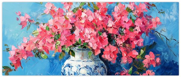Kép - Váza rózsaszín virágokkal (120x50 cm)