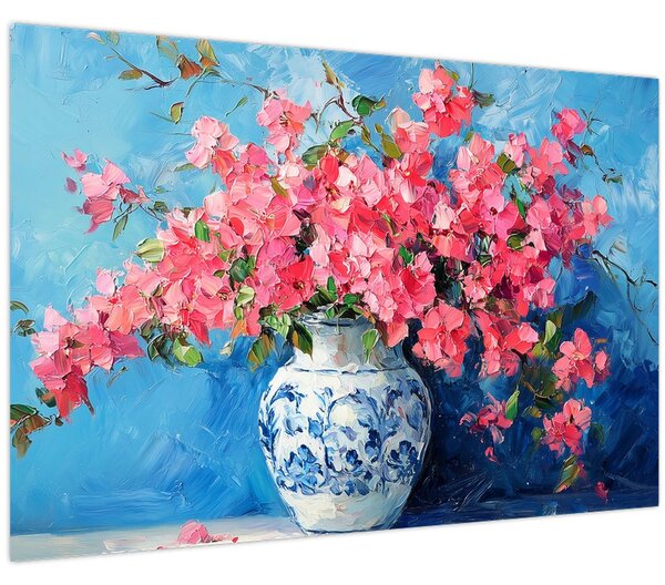 Kép - Váza rózsaszín virágokkal (90x60 cm)