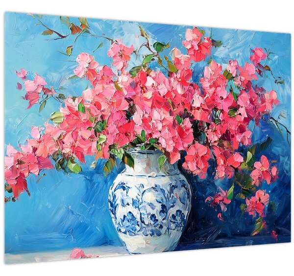 Kép - Váza rózsaszín virágokkal (70x50 cm)