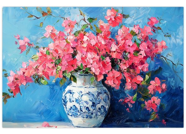 Kép - Váza rózsaszín virágokkal (90x60 cm)
