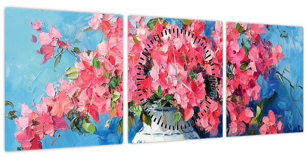 Kép - Váza rózsaszín virágokkal (órával) (90x30 cm)