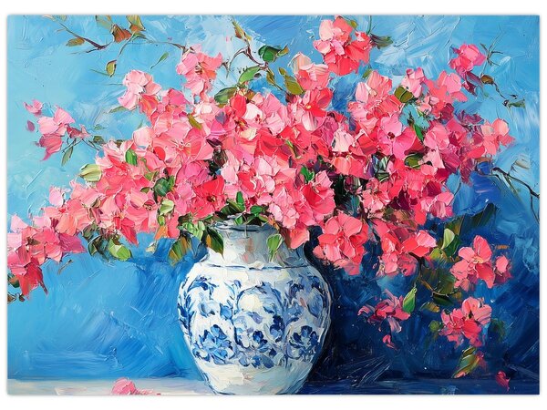 Kép - Váza rózsaszín virágokkal (70x50 cm)