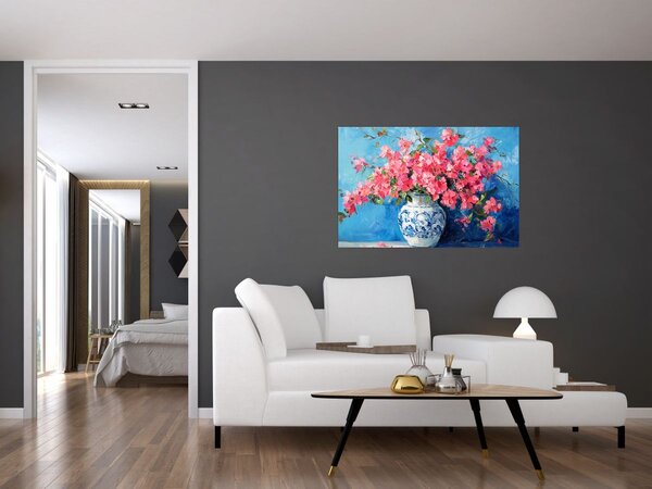 Kép - Váza rózsaszín virágokkal (90x60 cm)