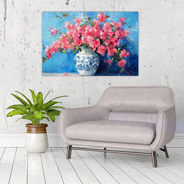 Kép - Váza rózsaszín virágokkal (90x60 cm)