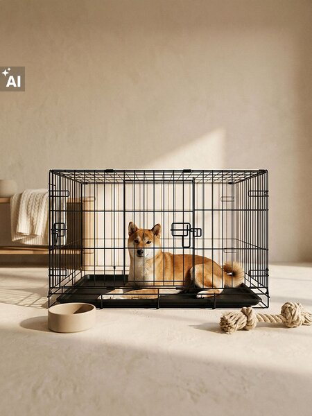 Sinsay - Fém kutyaketrec kivehető tálcával - fekete
