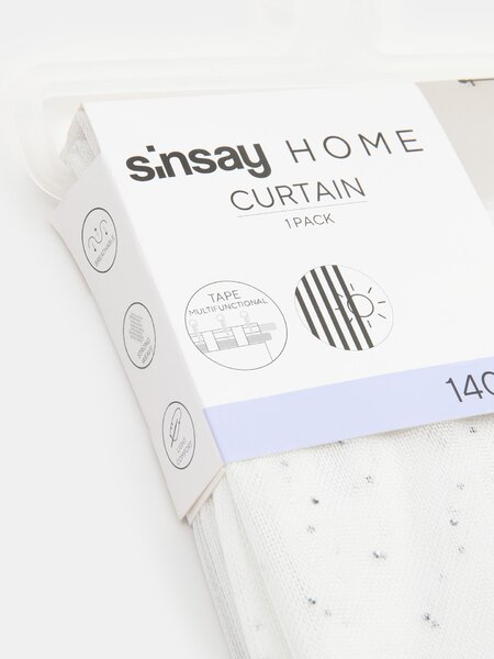 Sinsay - Félig áttetsző függöny behúzó szalaggal és strasszokkal - fehér
