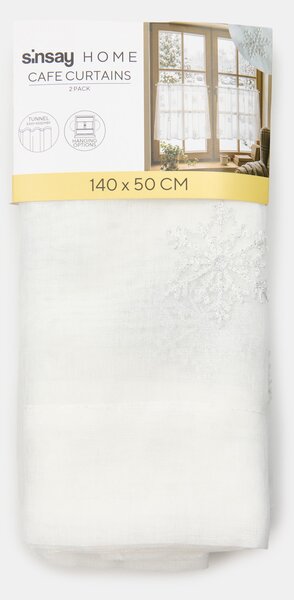 Sinsay - Rövid függöny készlet csillogó hópehely hímzéssel 2 pack - fehér