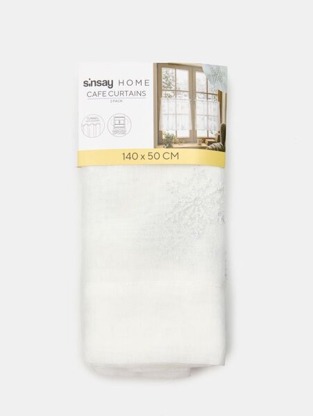 Sinsay - Rövid függöny készlet csillogó hópehely hímzéssel 2 pack - fehér