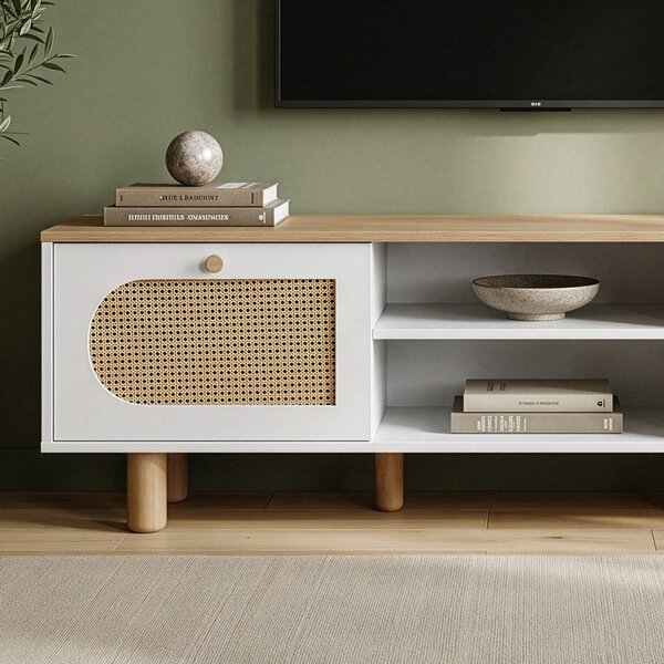 Bohem TV-állvány, fehér-tölgy, 180 cm