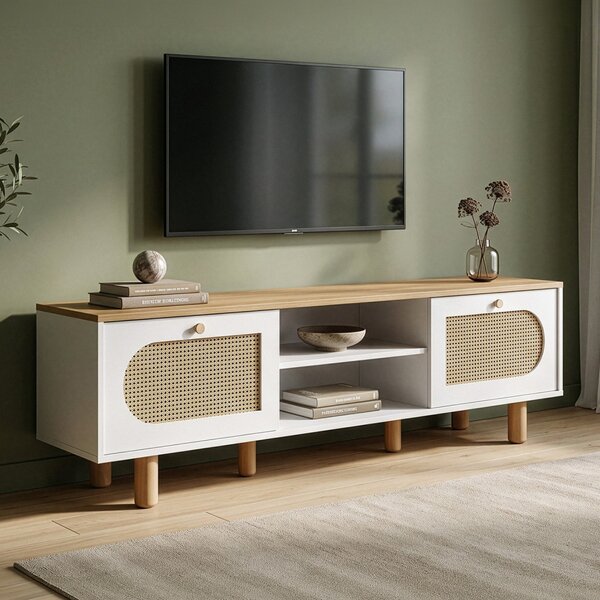 Bohem TV-állvány, fehér-tölgy, 180 cm