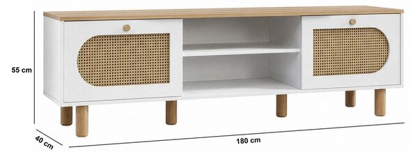 Bohem TV-állvány, fehér-tölgy, 180 cm