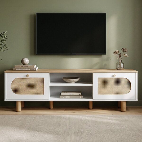 Bohem TV-állvány, fehér-tölgy, 180 cm