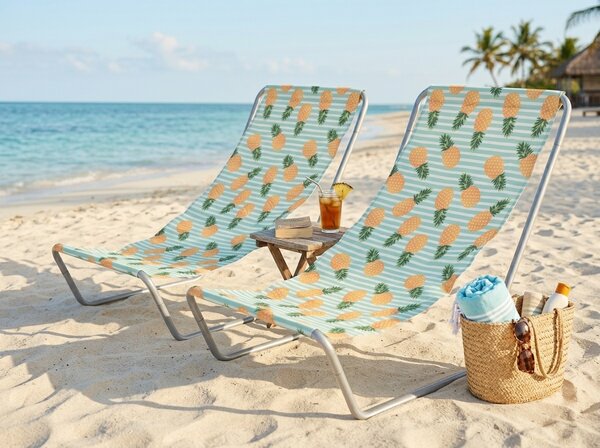 2 db összecsukható strandnyugágy szett SAND PINEAPPLE, színes