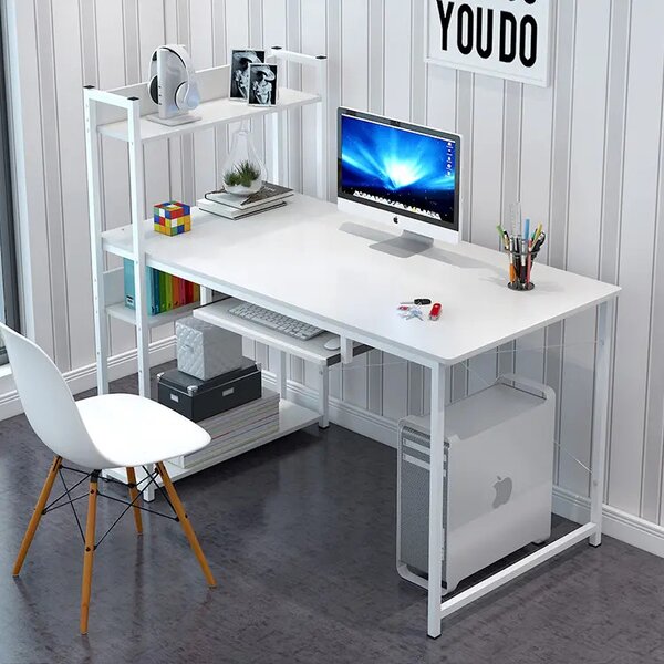 Íróasztal, számítógépasztal, billentyűzet tartóval - Fehér
