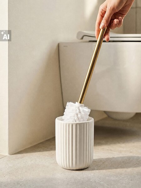 Sinsay - Bordázott kerámia WC-kefe arany fogantyúval - krémszínű