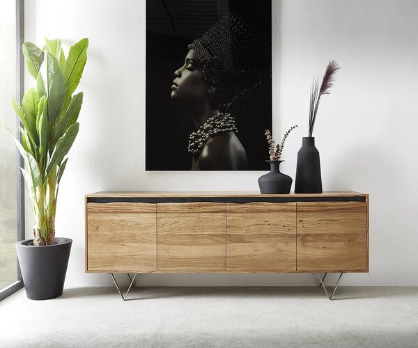 DELIFE Komód Stonegrace 200x45 cm akác természetes 4 ajtós természetes él