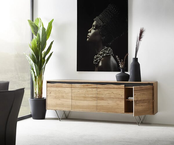 DELIFE Komód Stonegrace 200x45 cm akác természetes 4 ajtós természetes él