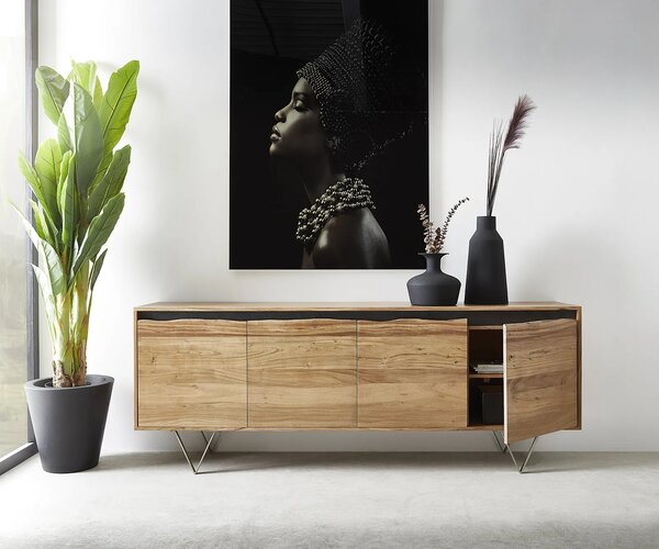 DELIFE Komód Stonegrace 200x45 cm akác természetes 4 ajtós természetes él