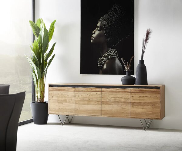 DELIFE Komód Stonegrace 200x45 cm akác természetes 4 ajtós természetes él
