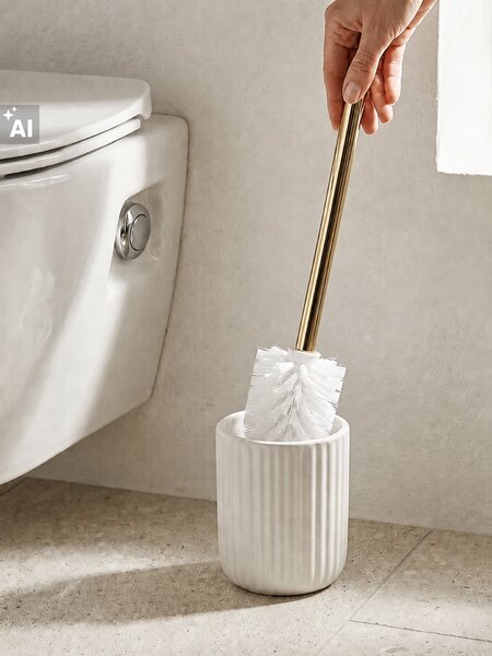 Sinsay - Bordázott kerámia WC-kefe arany fogantyúval - krémszínű