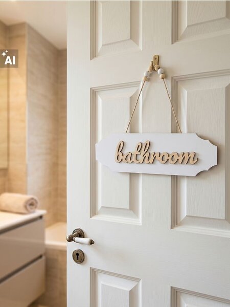 Sinsay - Ajtóra akasztható dekoráció Bathroom felirattal - fehér