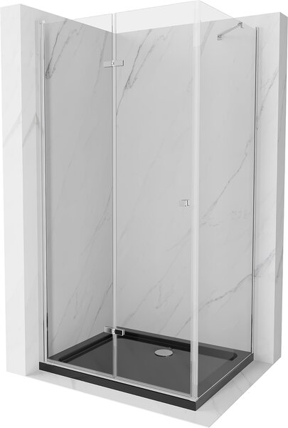Mexen Lima, zuhanykabin összecsukható ajtóval 80 (ajtó) x 100 (fali) cm, 6mm átlátszó üveg, króm profil + vékony zuhanytálca fekete + króm szifon, 856-080-100-01-00-4070