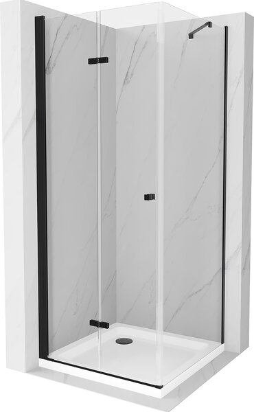 Mexen Lima, zuhanykabin 90 (ajtó) x 90 (fal) cm, 6mm átlátszó üveg, fekete profil + SLIM zuhanytálca 5cm fekete szifonnal, 856-090-090-70-00-4010B