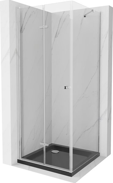 Mexen Lima, zuhanykabin összecsukható ajtóval 80 (ajtó) x 80 (fal) cm, 6mm átlátszó üveg, króm profil + vékony zuhanytálca fekete + króm szifon, 856-080-080-01-00-4070