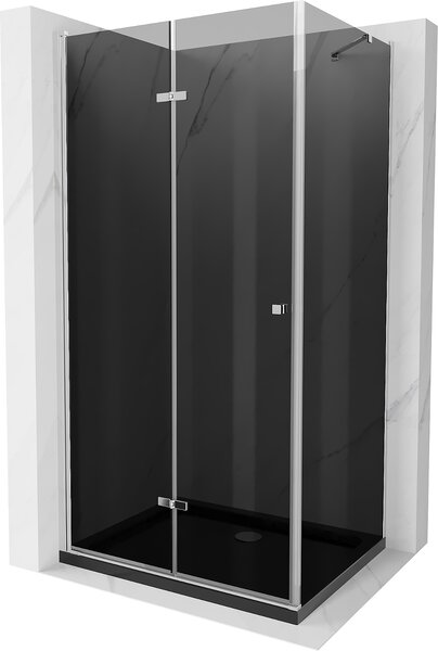 Mexen Lima, zuhanykabin összecsukható ajtóval 90 (ajtó) x 120 (fali) cm, 6mm szürke üveg, króm profil + vékony zuhanytálca fekete + króm szifon, 856-090-120-01-40-4070