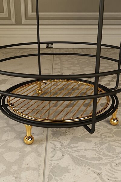 Yuvarlak Kafes Metal Yan Sehpa - Gold, Black