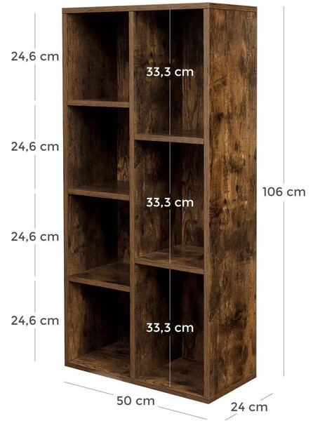 Könyvespolc, irodai polc 24 x 50 x 106 cm, rusztikus barna