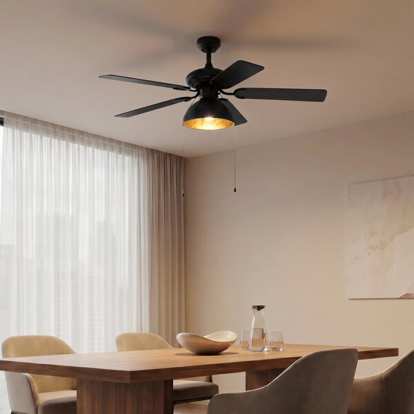 Shamoian mennyezeti ventilátor világítással, csendes, Ø 130 cm – Lucande Lucande, Shamoian, Fekete, Nappali, Fém, Vintage