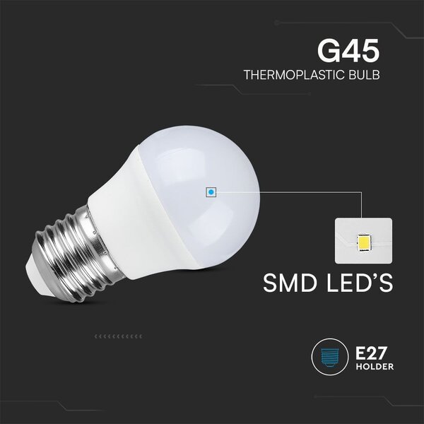 V-TAC 4.5W E27 hideg fehér G45 LED égő csomag (3 db) - SKU 217364