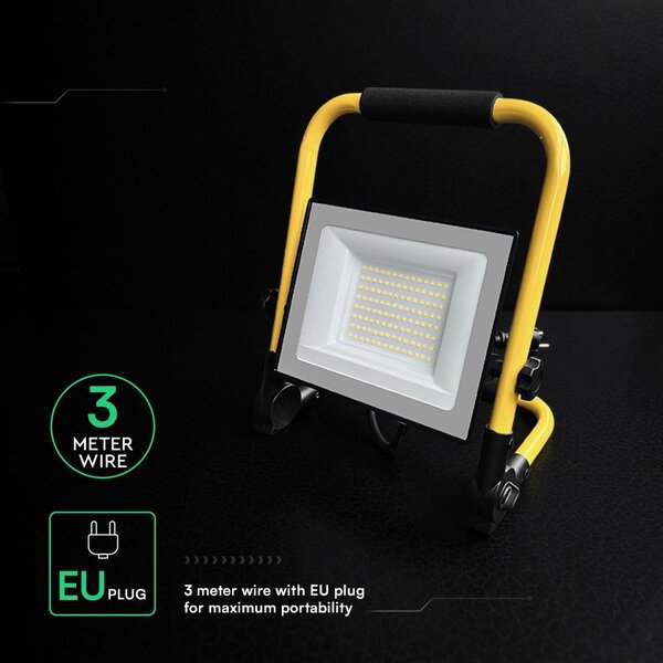 V-TAC CREE SMD 50W hordozható LED reflekor állvánnyal, természetes fehér, 3 méter kábel - SKU 242186