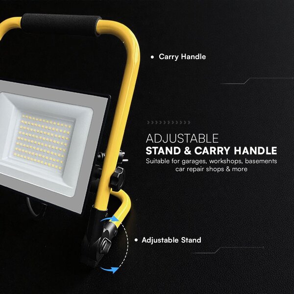 V-TAC CREE SMD 50W hordozható LED reflekor állvánnyal, természetes fehér, 3 méter kábel - SKU 242186