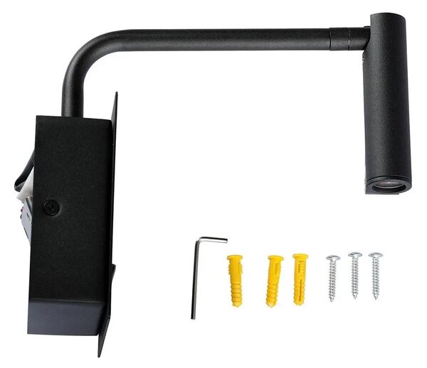 V-TAC fali LED COB olvasólámpa kapcsolóval és USB porttal fekete 3W meleg fehér, fekete - SKU 1487