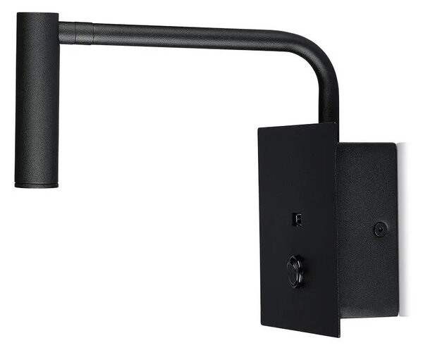 V-TAC fali LED COB olvasólámpa kapcsolóval és USB porttal fekete 3W meleg fehér, fekete - SKU 1487