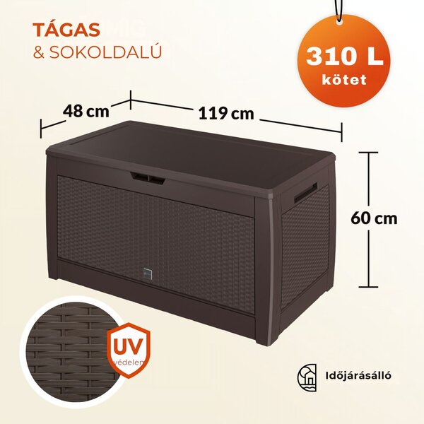 RATO tárolódoboz, 310L, 119x48x60 cm, barna Prosperplast