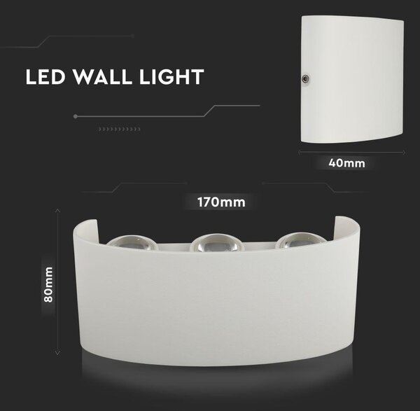 V-TAC 6W kültéri fehér fali LED lámpa természetes fehér - SKU 8614